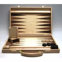 Backgammon fa kivitelben, fogantyúval, intarziás, 35x23 cm-es - 601117