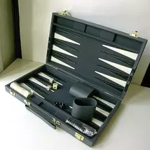 Backgammon - szürke műbőr koffer (38cm) - 604165